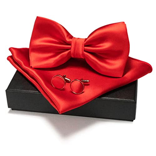 Conjunto de corbata de moño para hombre con gemelos y pañuelo