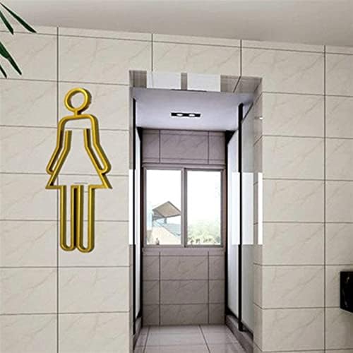 Toilet Sign Woman Man Bathroom Door Wall Sticker Simple Decoration with Adhesive, 8.66 x 3.46 Inches (Silver)
