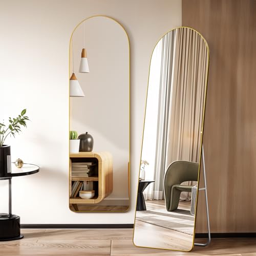 Warmiehomy Arched Full Length Mirror, 160X50cm Large Full Body Floor Standing Mirror, Hanging or Leaning Against Wall for Bedroom Cloakroom, Gold