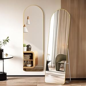 Warmiehomy Arched Full Length Mirror, 160X50cm Large Full Body Floor Standing Mirror, Hanging or Leaning Against Wall for Bedroom Cloakroom, Gold
