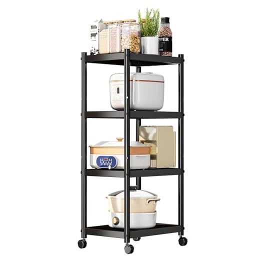 caktraie 4-Shelf Heavy Duty Shelving,Metal Utility Storage Racks with Rolling Wheels, Adjustable Kitchen Storage Rack, Black…