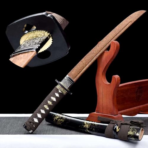 HJHUUA Espadas samurái Cortas de Madera de 55 cm,Bokken Artesanal,Katana de Palisandro Natural para Regalos,exhibiciones,Cosplay,Accesorios y Colecciones.