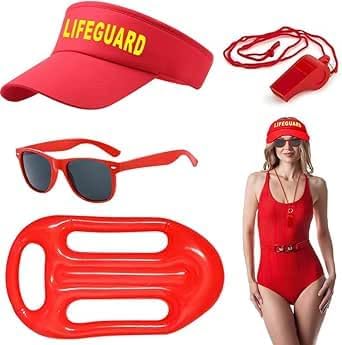 JOZMMZEOOA 4 Pzs Socorrista Disfraz,Accesorios de Salvavidas Disfraz Vigilante de la Playa...