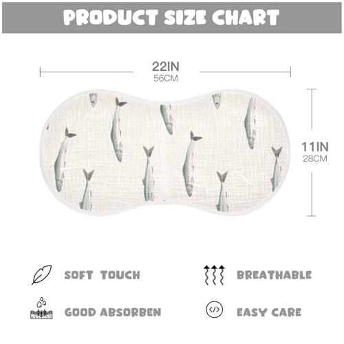 4 Pack Baby Burp Cloths, Soft Absorbent Burping Cloths for Babies, Cotton Milk Spit Up Rags, Large Size for Newborns, Baby Boys and Girls (Herring Fish)4