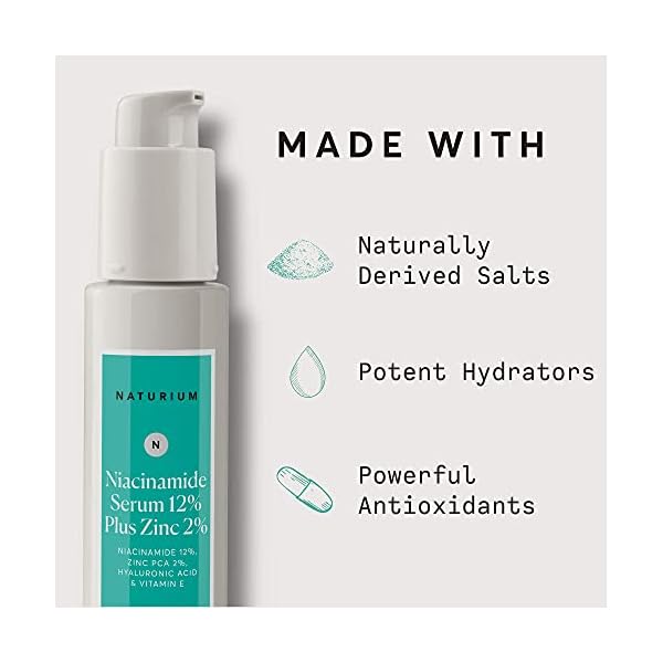 Naturium Niacinamide Face Serum 12% Plus Zinc 2%, Skin Complexion Treatment & Pore Minimizer, with Hyaluronic Acid & Vitamin E, 1 oz