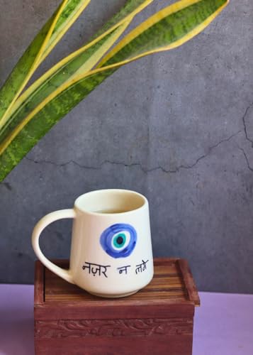 Image of WEAVING HOMES Ceramic Nazar Mugs for Office, Stylish Tea Cups for Woman, Modern Coffee Mug for Travel (300 Ml)