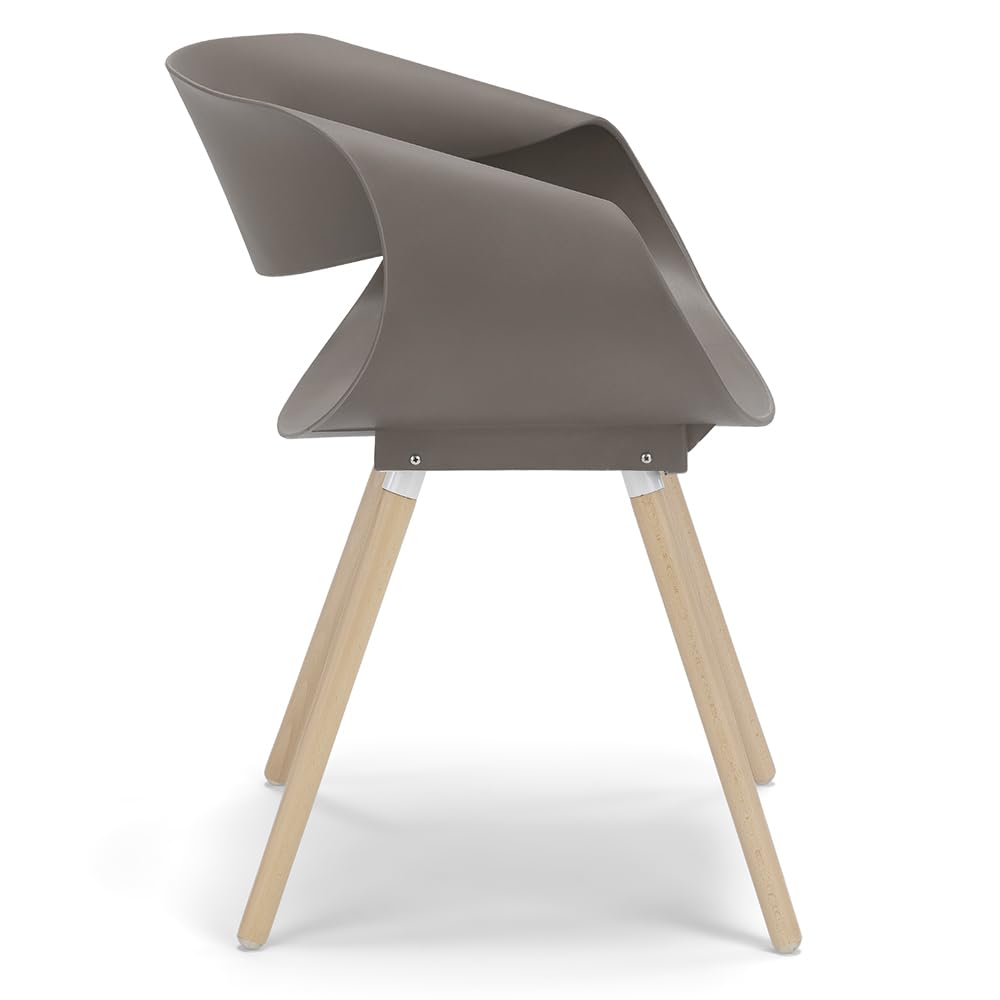 REDÒKASA Set 4 sedie in polipropilene DILETTA con gambe in faggio, resistente ai raggi UV, design moderno, ideale per sala da pranzo, cucina, sala d’attesa, bar, ristoranti (Tortora, 4)