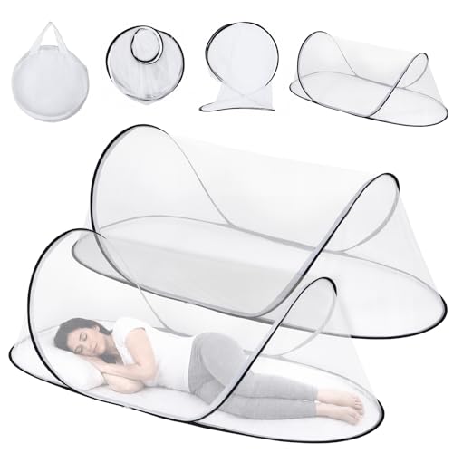 Image of 78 * 31 * 23 Inch Large Pop Up Mosquito Net for Bed - Foldable Breathable Mesh with Easy Setup, Portable for Travel Indoor Outdoor, Lightweight Insect Protection Net with Storage Bag（White*2）