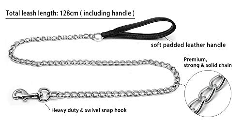 Berry Pet Premium 3.0 Mm4 Feet Chain Heavy Duty Dog Leash - Black Soft Padded Handle Lead - Perfect Basic Leashes For Large & Medium Size Pets #TOP1