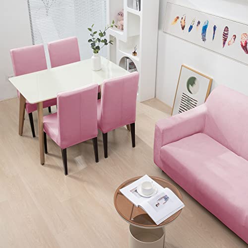 Image of HOKIPO 200 GSM Premium Velvet Series Elastic Sofa Cover 1 Seater, Pink (AR-4736-PNK)