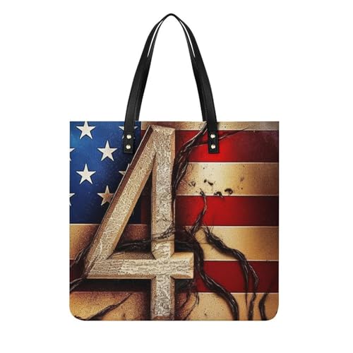 Sac à main en cuir imperméable grand format blanc 39x39cm imprimé drapeau 4 juillet