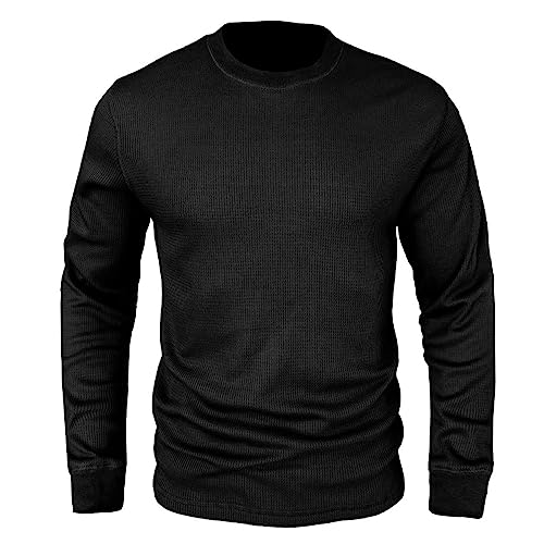 Mens Shirts Tops Long Sleeve Crewneck Bottoming Shirt Casual Solid Pullover Sweaters Waffle Fall Thermal T-Shirts3