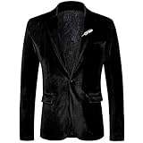 WEEN CHARM Velvet Blazer for Men Slim Fit One Button Sport Coat Tuxedo Jacket for Prom Wedding Party Dinner Black