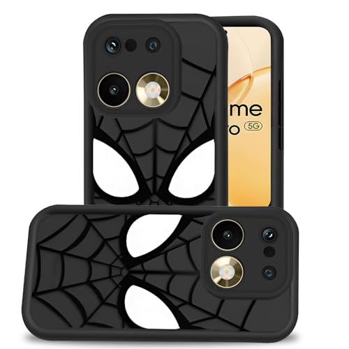 Image of AESTMO Back Case Cover for Realme 16 5G Cover | Spidey Face Mask Design | Silicone Case | Full Body Protection | Camera Protection Back Cover for Realme 16 5G (Black)
