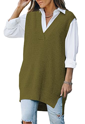 Kisscynest Women's Oversized V Neck Knitted Sweater Vest Casual Tunic Sleeveless Pullover Top