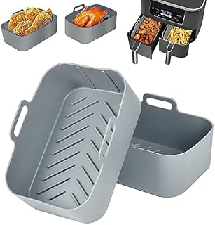 Usper 2PCS Air Fryer Silicone Pot for Ninja Foodi Dual DZ201 DZ401 AF300UK, Air Fryer Liner Basket Accessories for Ninja, Tower Dual, Salter, Instant Vortex, EMtronics,Other Dual Double Zone Air Fryer