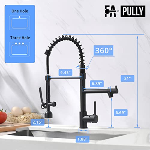 Fapully Black Kitchen Faucet With Pull Down Sprayer,Commercial Led Kitchen Faucet,Single Handle Single Hole Kitchen Sink Faucet #TOP7