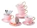 Jusalpha Porcelain Tea Cup and Saucer Coffee Cup Set with Saucer and Spoon Set of 6 (FD-TCS02 pink (6), 7oz)
