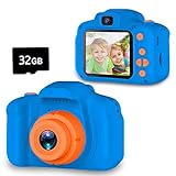 Seckton Upgrade Kids Selfie Camera, Christmas Birthday Gifts for Boys Age 3-9, HD Digital Video Cameras for Toddler, Portable Toy for 3 4 5 6 7 8 Year Old Boy with 32GB SD Card-Navy Blue