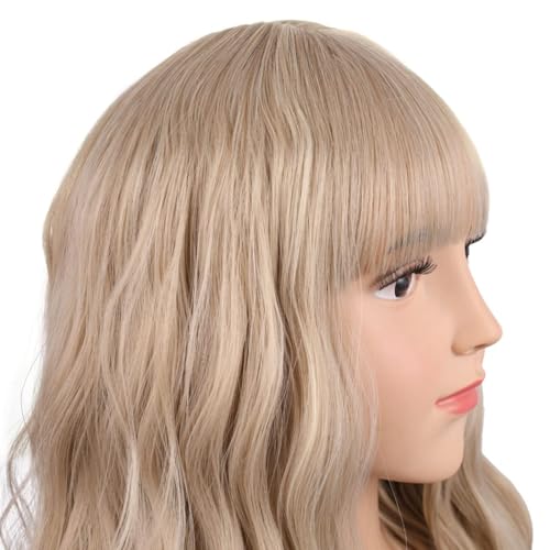 Image of PATTNIUM Blonde Wig Short for Kids Girls Wavy Wig with Bangs Child Flaxen Blonde Wigs Synthetic Cosplay Halloween Party Costume Wigs (Flaxen Blonde)