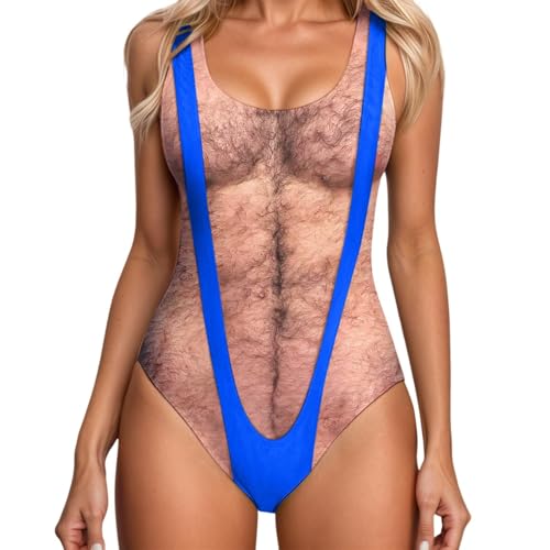 Generisch Badeanzüge Für Damen Lange Hautfarben Bedruckter Badeanzug Borat Badeanzug Weiß (Blue, S)