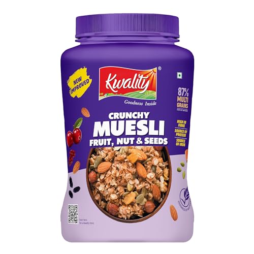 Image of Kwality Muesli Fruit, Nut & Seeds, 87% Multigrain, Wheat, Corn, Oats, Brown Rice, High in Fibre, Iron and Protein1Kg x 5 [Pack of 5]