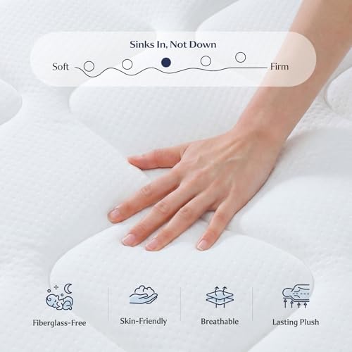 Image of Yaak Full Size Mattress 10 Inch - Cooling Hybrid Single Mattress in a Box for Back Pain Relief - Pocket Spring & Memory Foam | Fiberglass-Free, Medium Firm Feel, CertiPUR-US, 120 Nights Trial
