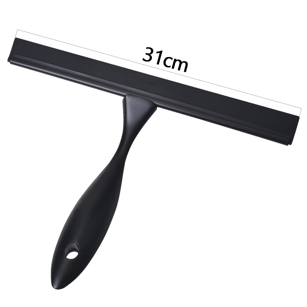 Generic 12'' Light Weight Stainless Steel Squeegee for Glass Door with 4 Pieces Set (1 Squeegee, 1 Door Hook and 2 Adhesive Hooks) (Black)
