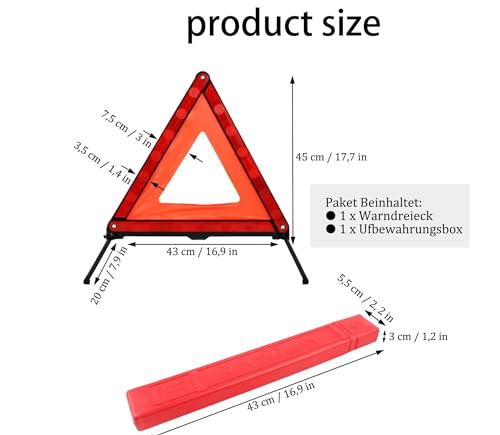 Yitobici Faltbarer Warndreieck Kfz Für Warnschilder,Warndreieck Mit, die im Falle Eines Vorübergehenden Stopps Oder Einer Fahrzeugpanne Angezeigt Werden, Mit Aufbewahrungsbox