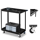 TUFFIOM 2 Tier Rolling Tool Cart,220 LBS Capacity Industrial Service Cart on Wheels w/2 Brake,Heavy Duty Steel Utility Cart,Tool Organizer for Mechanic,Garage,Workshop,Warehouse & Repair Shop