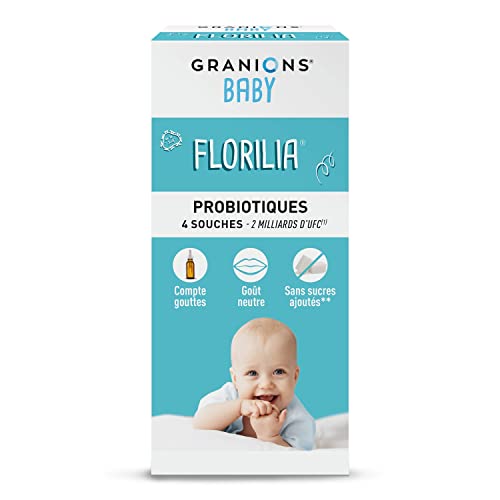 GRANIONS® BABY FLORILIA - 4 souches probiotiques - 2 milliards d'UFC - FLORE INTESTINALE - Dès le plue jeune âge - Flacon pipette - Goût neutre - 15 ml - Marque française Cover