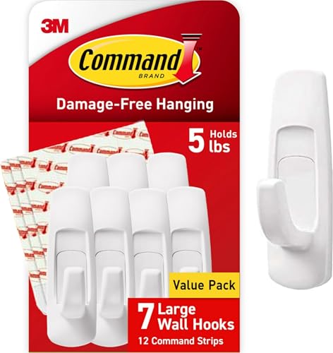 Command Large Utility Hooks, 7-Hooks, 12-Strips, Organize Damage-Free