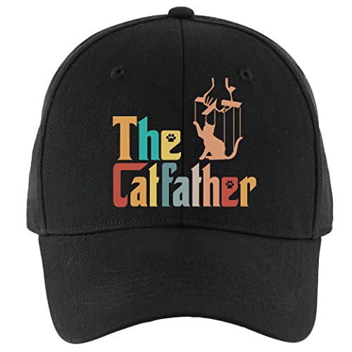 Pishavi The Catfather Funny Baseball Cap, Retro Adjustable Baseball Cap, Cat Lover Hat Gifts For Men, Dad Husband Grandpa Cat Lover Anniversary Birthday Gifts Black #TOP22
