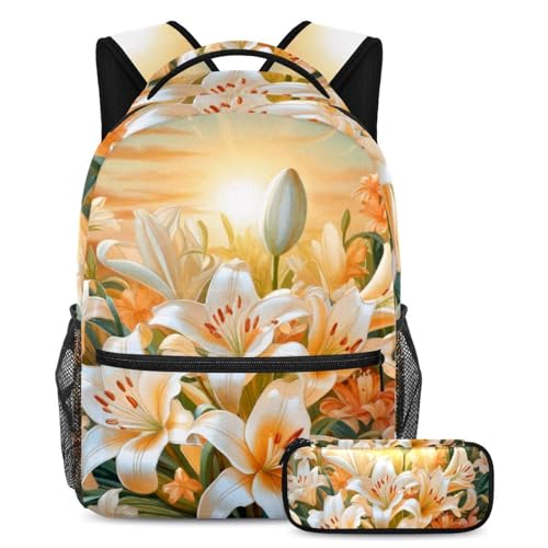 Cartable sac à dos trousse garçons filles adolescents œufs de lys jaunes multicolore