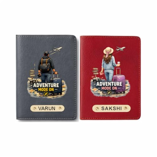 Image of Customized Couple Printed Passport Cover Gift Set 2 Pcs | Personalised Leather Travel Gift for Husband Wife, Boyfriend Girlfriend | Customised Valentine's Day Gift Set (Design 3)