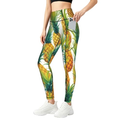 Leggings de yoga para mujer que no se transparentan elásticos con estampado de piña