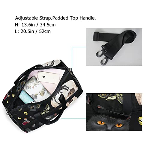 Travel Duffel Bags Black Cat Skull Moth Sports Duffel Bag Gym Bag Travel Luggage Overnight Bags For Men Women Duffel Bags With Adjustable Strap For Traveling #TOP3