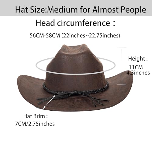 Utowo Western-Cowboy-Hat Pu-Leather Cowgirl Hat With Buckle Band Western Style Unisex Wide Brim Hats M thumb #2