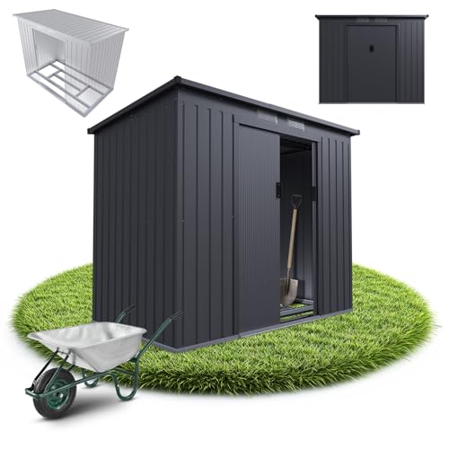 Juskys abri métallique M – Gris foncé, résistant aux intempéries avec Cadre de Fondation, Porte coulissante & verrouillable – pour Jardin & Stockage
