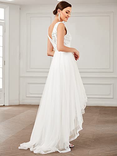 Ever-Pretty Women's Appliques High Low Sleeveless Party Gowns Long Wedding Guest Dress Cream Us14 #TOP1