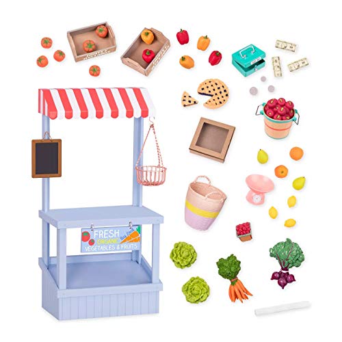 Our Generation - Farmer's Market Set - 18-Inch Doll Accessories - Pretend Food Grocery Stand - Fruits, Vegetables, Scale & More - Imaginative Play - Toy for Kids 3 Years +