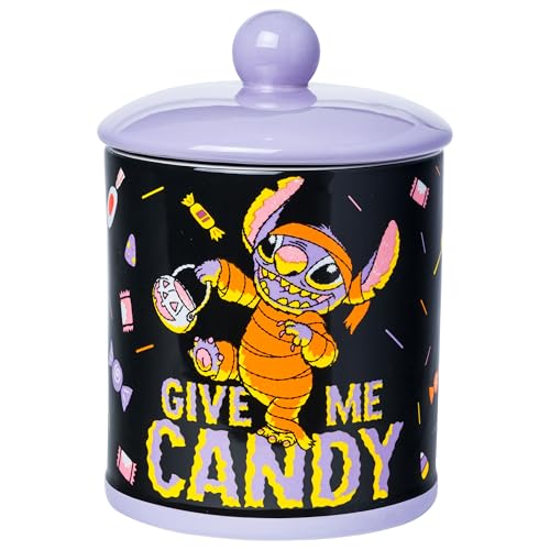Silver Buffalo Disney Lilo and Stitch Halloween Mummy Give Me Candy Ceramic Cookie Snack Jar (Large)