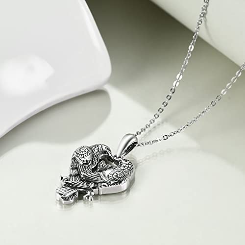 Raven Urn Pendant Necklace 925 Sterling Silver Crow Huginn and Muninn Viking Jewelry Couple Gifts for Women and Men3