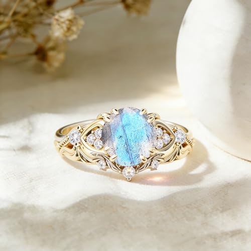 Image of Gemstone Vintage Rings for Women s925 Sterling Silver Round Cut 1.0 Carat Gemstone with Moissanite Promise Engagement Anniversary Ring for Her