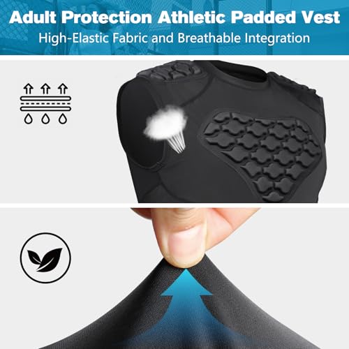 Men's Padded Compression Shirt - Football Rib Protector with EVA Foam Padding, Chest & Back Protection for Football, Rugby, Basketball, Baseball Breathable Impact Dispersion3