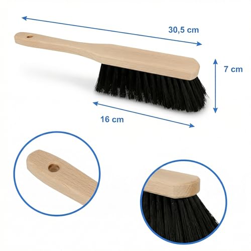 Lantelme 1 Kehrblech Metall und 2 Holz Handfeger im Set | Verzinkte Schaufel Breite 22cm und Handbesen mit Kunstfasern | Robuste Kehrgarnitur für Haus Werkstatt Garten und Haushalt | Kehrschaufel