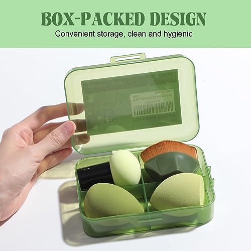 Image of BS-MALL Foundation Brush with 3 Makeup Sponges Foundation Application Set Concealer Blush Bronzer (C-Green)