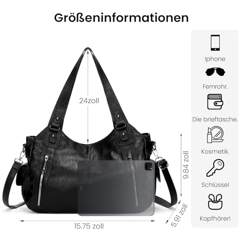 Generisch Generish Handtasche Damen,Weiches Leder Tote Hobo Bag Groß Shopper Tasche Uni Tasche Vintage Bag Braun Slouchy UmhäNgetasche Arbeitstasche für Schule Reisen