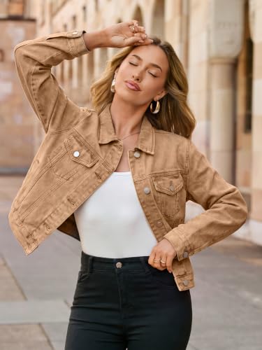 Image of Glamaker Womens Jean Jacket 2026 Basic Trendy Long Sleeve Denim Jackets Button Down Fitted Western Coat with Pockets