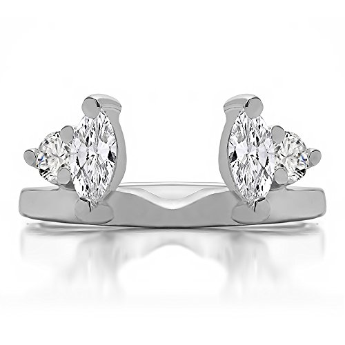 Twobirch 1 Carat Cubic Zirconia Round And Marquise Wedding Ring Wrap In Sterling Silver (Size 6) #TOP2